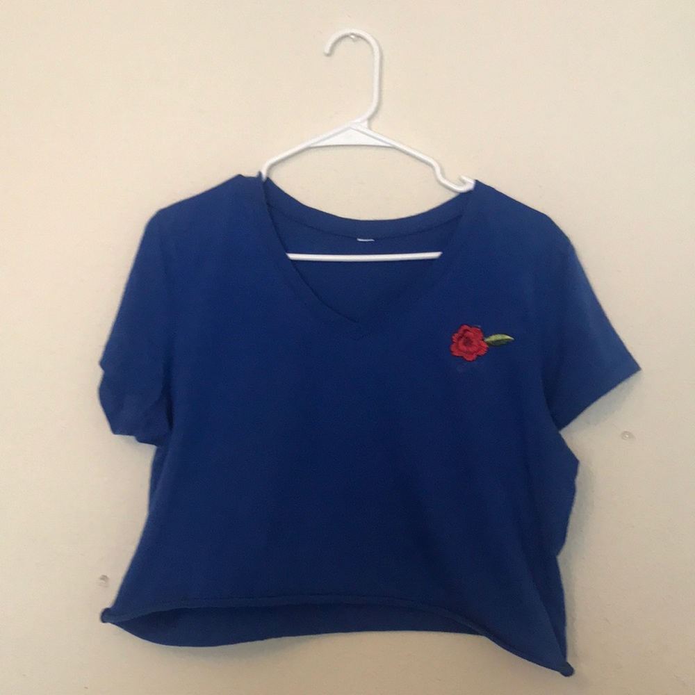 A Royal Blue Crop top with a Floral design